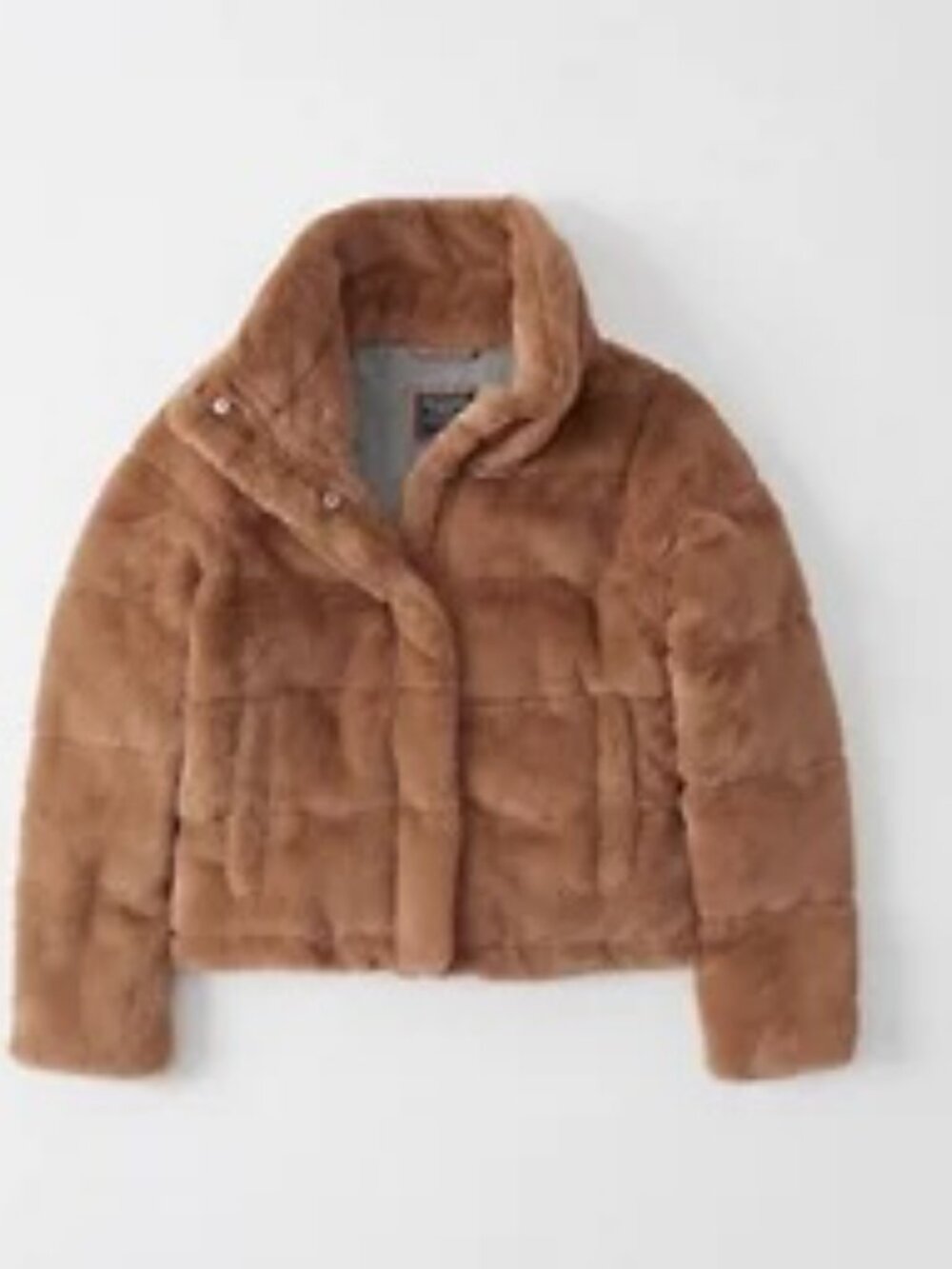 Abercrombie Womens Mini Faux-Fur Puffer Jacket in Brown Sz L - Picture 4 of 4